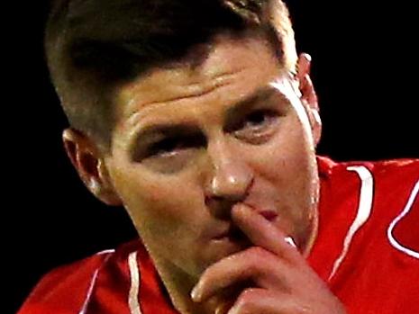 KINGSTON UPON THAMES, ENGLAND - JANUARY 05: Steven Gerrard of Liverpool celebrates after scoring the opening goal with a header during the FA Cup Third Round match between AFC Wimbledon and Liverpool at The Cherry Red Records Stadium on January 5, 2015 in Kingston upon Thames, England. (Photo by Julian Finney/Getty Images)