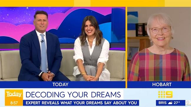 Tasmanian dream analyst and author Jane Teresa Anderson – pictured on The Today Show in September 2024 with hosts Karl Stefanovic and Sarah Abo – is regularly called upon for her dream knowledge. Picture: Supplied