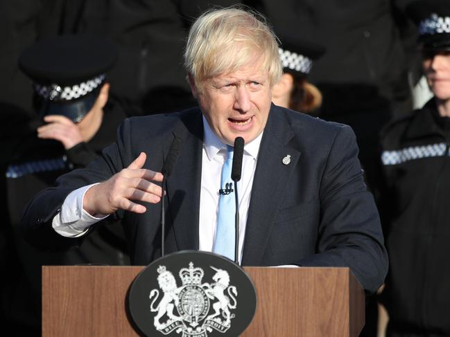 Prime Minister Boris Johnson gives a speech to police officers in West Yorkshire, United Kingdom. Picture: Getty Images