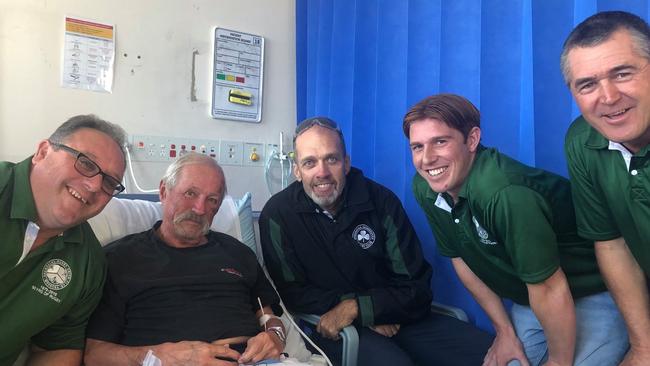 (l-r) Scott McKellar, Andrew Johnston, Tobias Lunney and Scott Lunney in visit Peter Woods in Wollongong Hospital this week. Picture: Scott Lunney