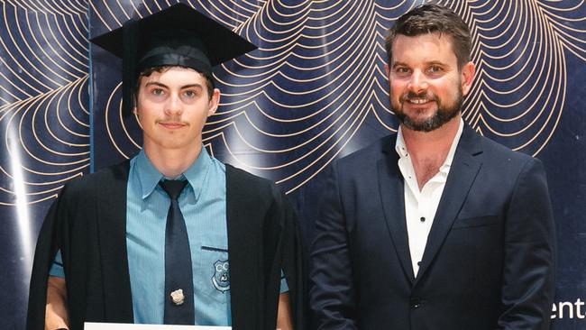 Cooloola Christian College Excellence in Information Technology 2023 goes to Kane Jordan. He received his award from Mark Grogan of Productivity.