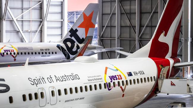 Qantas put its support for the voice referendum on the side of some of its aircraft. Picture: Qantas