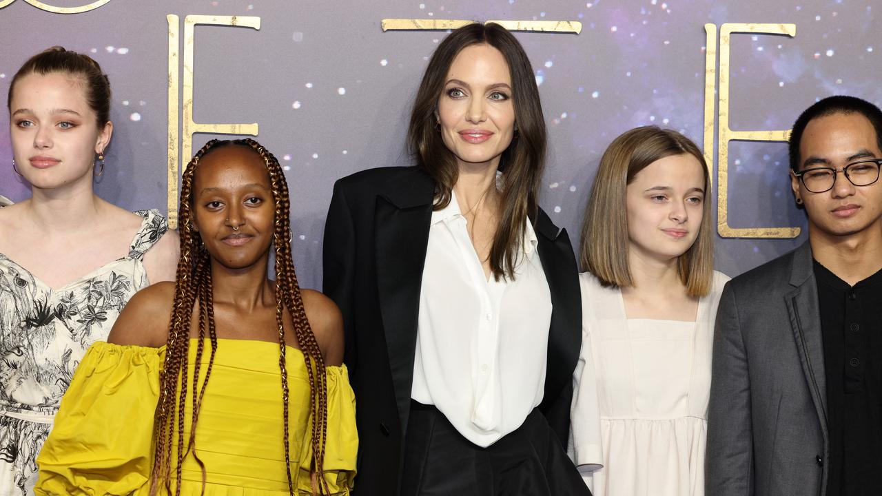 Shiloh Jolie-Pitt, Zahara Jolie-Pitt, Angelina Jolie, Vivienne Jolie-Pitt and Maddox Jolie-Pitt (Photo by Tim P. Whitby/Getty Images)