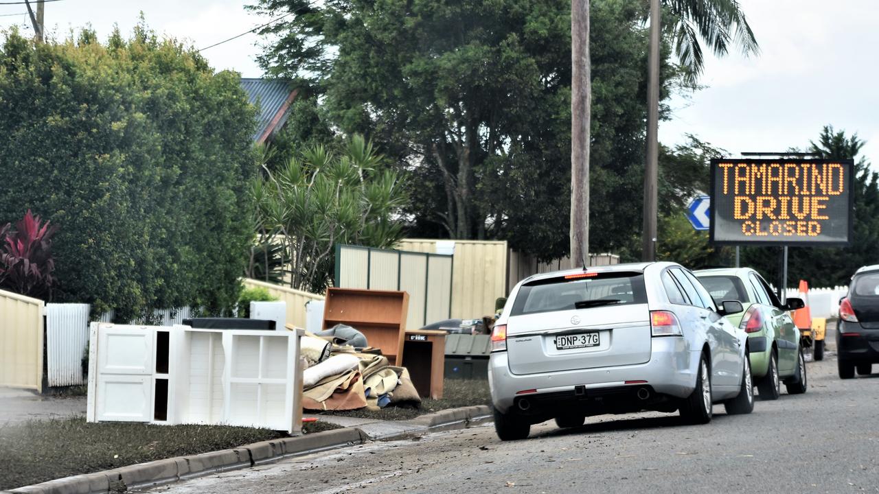 Belongings are put on the kerb on Kerr St, Ballina as flood clean up begins, March 4,2022. Picture: Tessa Flemming