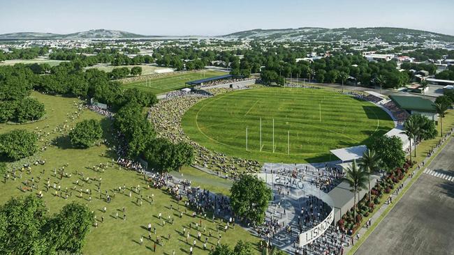 OVAL UPGRADE: Artist impression of the completion of the $12M state-of-the-art facility including linking Oakes Oval and Crozier Field to cater for the future needs of officials, players, spectators and media. Image: Cox Architecture