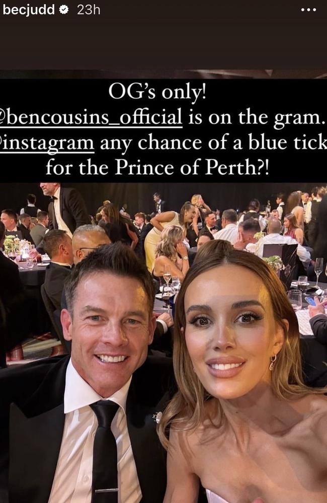 When Bec Judd this week shared her support for Ben Cousins the storm of criticism was not unexpected. Picture: Instagram