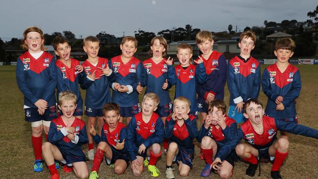 Portarlington under-9 football team pull their funniest faces. Picture: Alan Barber