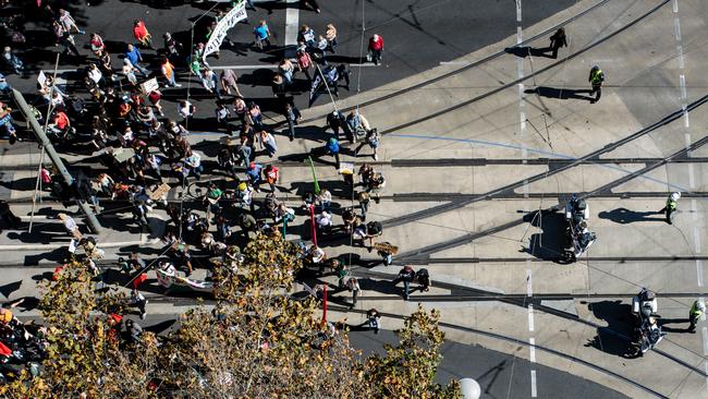 Protesters marching down King William Road. Picture: NCA NewsWire / Morgan Sette