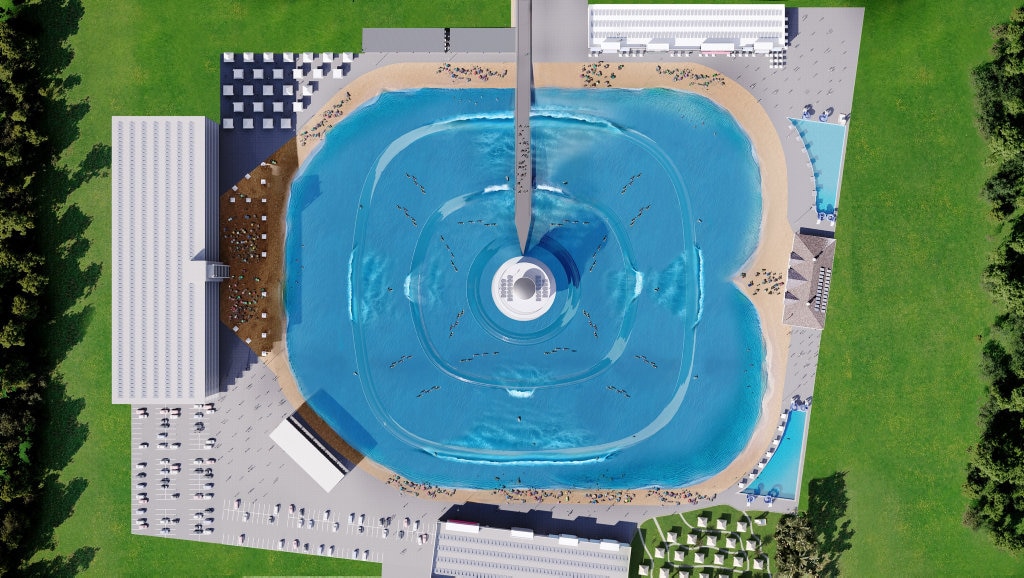 The latest artist's impression of a state-of-the-art wave pool, provided by Surf Lakes. Picture: Surf Lakes