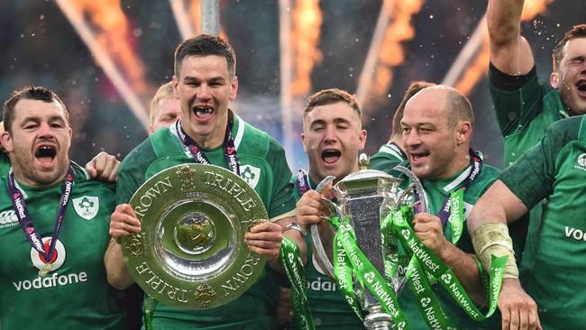 Ireland celebrate winning the grand slam. Picture: AFP