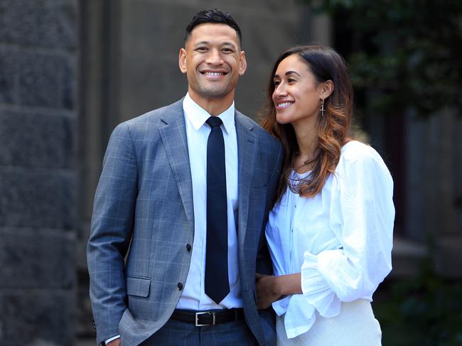 04/12/19 Israel Folau with his wife Maria in Melbourne on the day they settled with Rugby Australia. Aaron Francis/The Australian