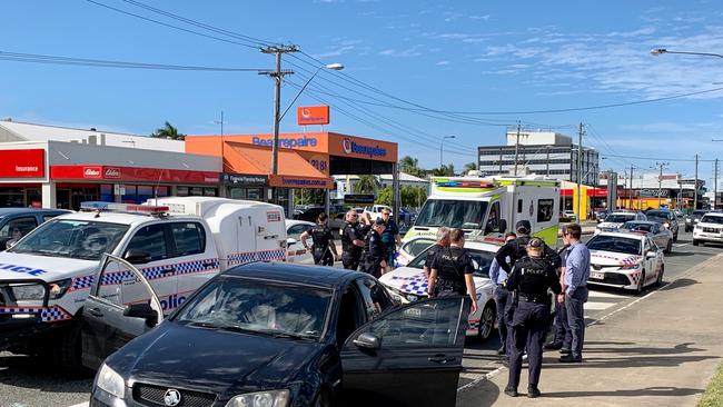 A man has been arrested after a police vehicle was allegedly rammed at the corner of Gordon and Milton Sts. Picture: Duncan Evans