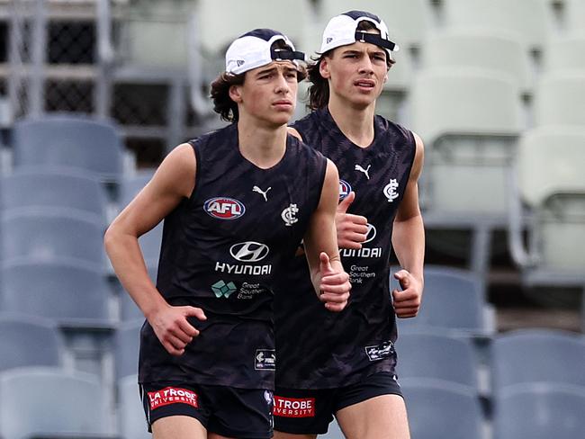 Ben and Lucas Camporeale training at Carlton in 2022. Picture: Michael Klein