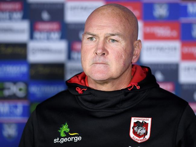 Dragons coach Paul McGregor speaks during a press conference following the Round 4 NRL match between the Canterbury-Bankstown Bulldogs and the St George Illawarra Dragons at Bankwest Stadium in Sydney, Monday, June 8, 2020. (AAP Image/Dan Himbrechts) NO ARCHIVING, EDITORIAL USE ONLY