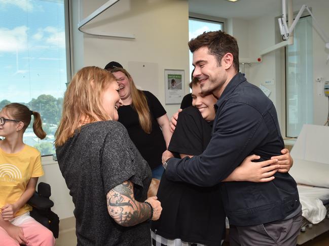 Zac Efron meeting fans during a visit to the Monash Children’s Hospital. Picture: Nicki Connolly