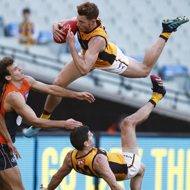 O’Brien soars for the Hawks in 2021. Photo by Daniel Pockett/Getty Images