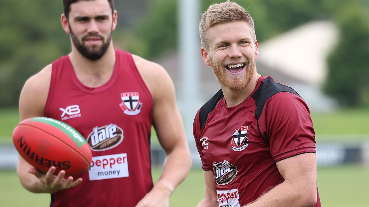 Dan Hannebery has a laugh at St Kilda training. Picture: Ian Currie