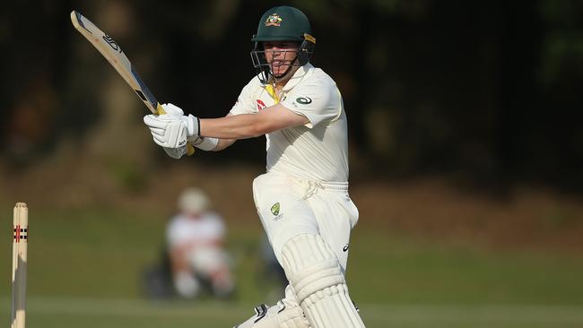 Marcus Harris hits a boundary to reach his century for Australia A tagaiunst Sussex. Pic: Getty Images