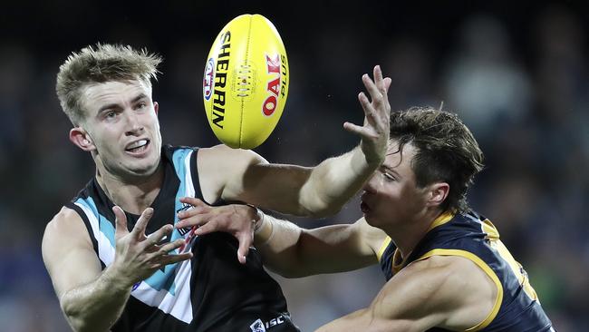 Dougal Howard against the Crows in a Showdown. He could have been an Adelaide player if Justin Reid had his way Picture SARAH REED