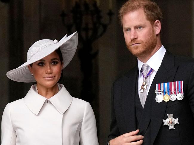 Meghan and Prince Harry during the Queen’s Platinum Jubilee celebrations. Picture: AFP