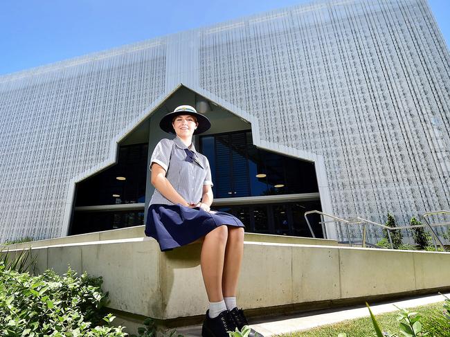 Chloe Dickinson, 17, in the new $19 million three-storey East Precinct building at St PatrickÃs College Townsville. Picture: Shae Beplate.