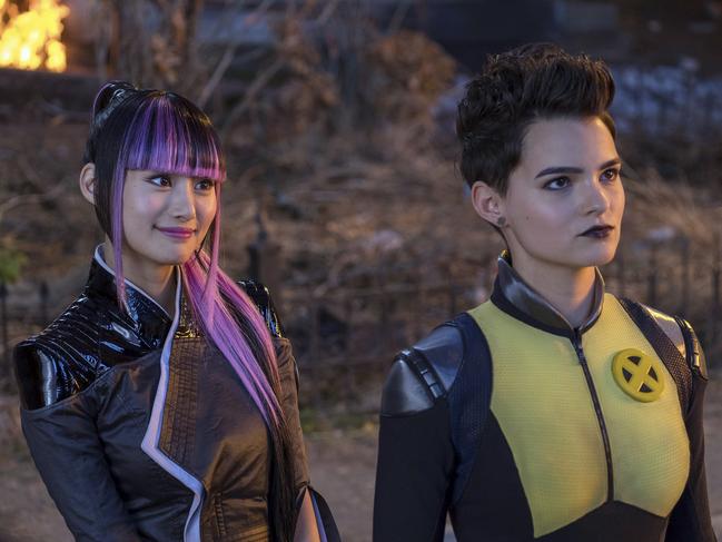 Shioli Kutsuna, left, and Brianna Hildebrand in a scene from Deadpool 2. Picture: Supplied