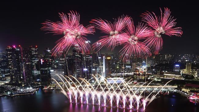 Fireworks light up the sky to usher in the new year on January 1 in Singapore. Picture: Getty