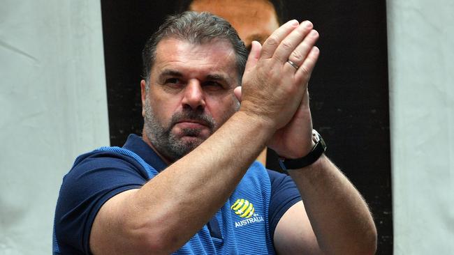 Australia's coach Ange Postecoglou attends an event to celebrate the national teams qualification for the 2018 football World Cup, in Sydney on November 16, 2017. Australia reached their fourth-straight World Cup after defeating Honduras in a 3-1 aggregate playoff victory in the qualifiers, with Mile Jedinak scoring a hat-trick. / AFP PHOTO / SAEED KHAN / IMAGE RESTRICTED TO EDITORIAL USE - STRICTLY NO COMMERCIAL USE