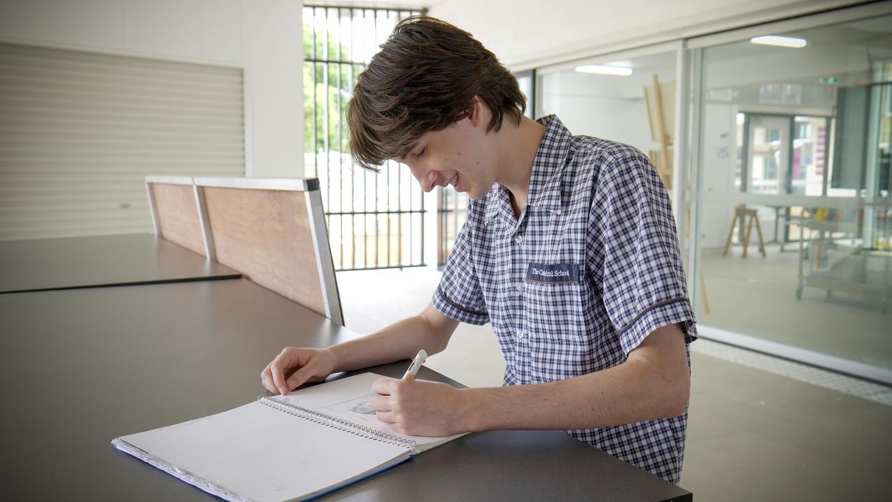 Cathedral student Ciaran Glasheen is in the running for the Brisbane Portrait Prize for his painting titled 'Dad likes striped shirts'.