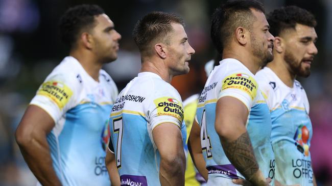 SYDNEY, AUSTRALIA - JUNE 15: Kieran Foran of the Titans looks on during the round 15 NRL match between Wests Tigers and Gold Coast Titans at Leichhardt Oval on June 15, 2024 in Sydney, Australia. (Photo by Jason McCawley/Getty Images)