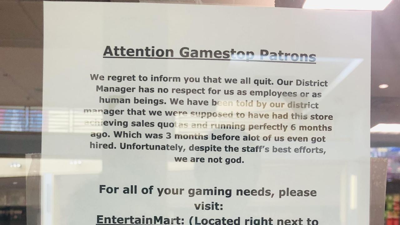 This brutal note on the outside of a closed GameStop store was posted on Reddit.