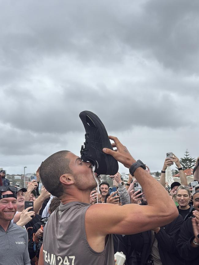 British runner William Goodge at Bondi Beach on May 19, 2025, when he became the fastest person to run across Australia. Picture: Aymon Bertah