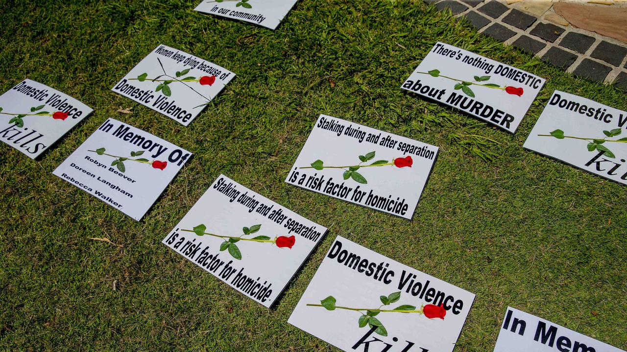 The red Rose DV rally at the DV memorial in Norm Rix park, Labrador. Picture: Jerad Williams