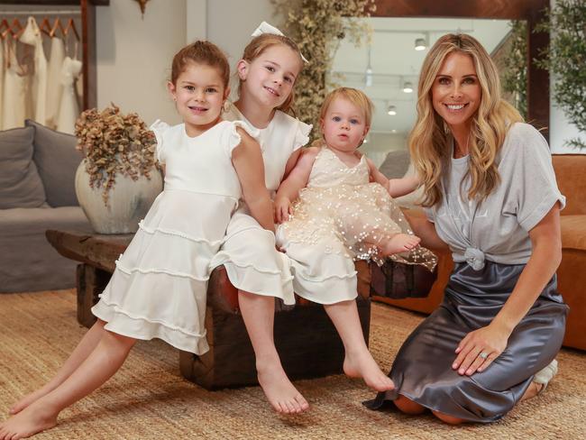 Candice Warner with her daughters Indi, 4, Ivy, 6, and Isla, 16 months. Picture: Justin Lloyd