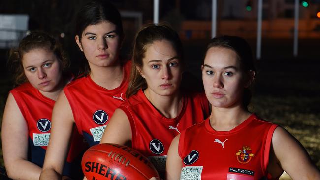 It was lights out for the third time this season for Old Brighton players (L-R) Sophie Ambrose, Siena Visentini, Morgan McGregor and Layne Davies.