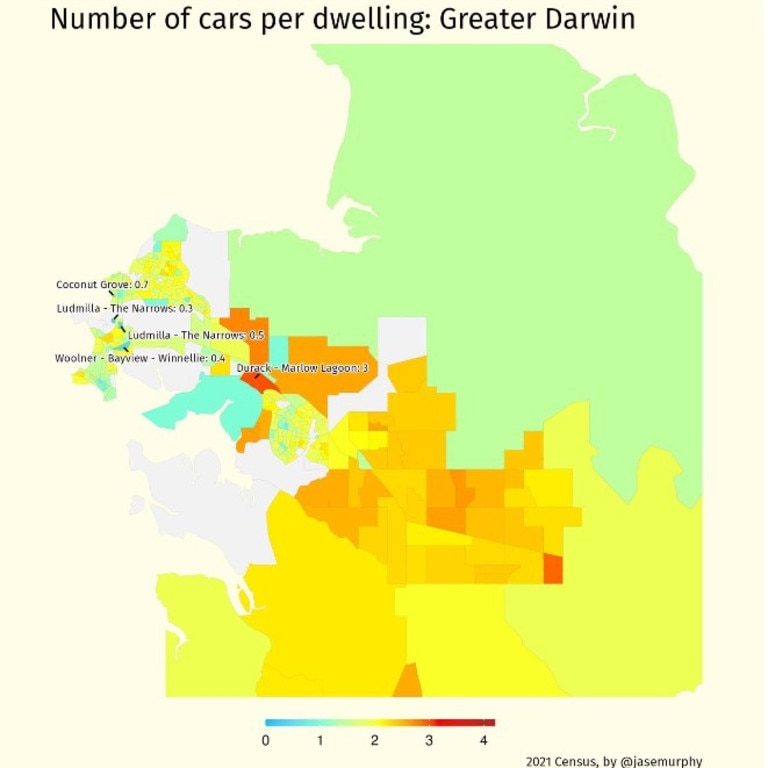 Greater Darwin cars per dwelling.