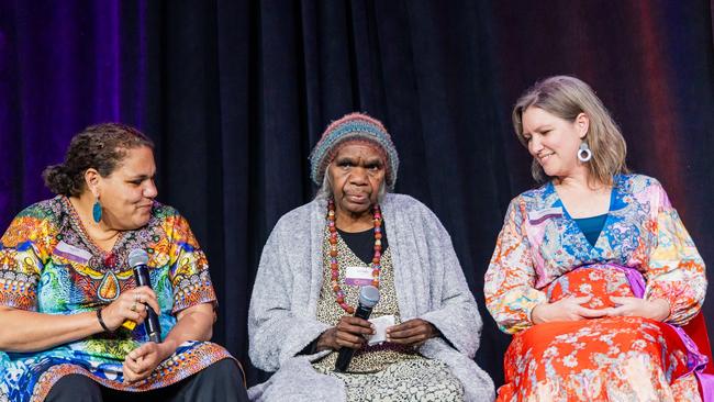 Inawantji Scales, Rene Kulitja, Dr Bronwyn Hall, all spoke at the Anangu Communities Foundation fundraiser in Sydney, September, 2024. Picture: Supplied