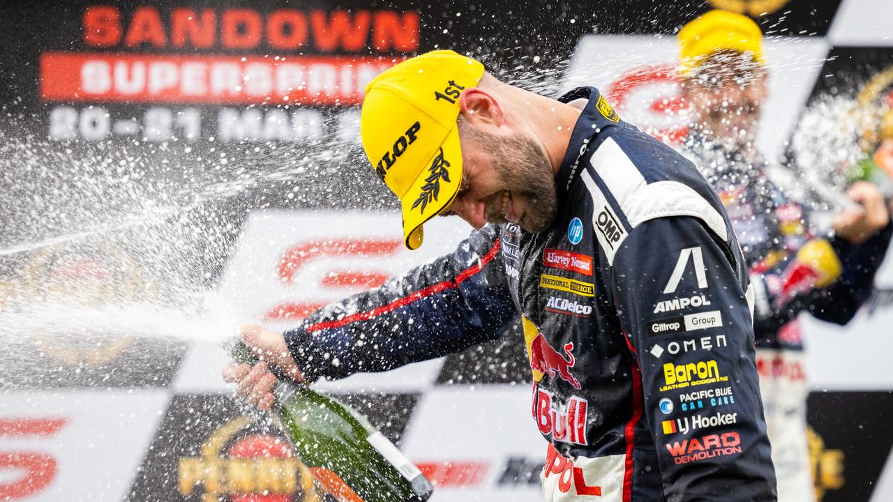 Race one winner Shane van Gisbergen at the Sandown SuperSprint at Sandown International Motor Raceway on March 20, 2021 in Melbourne. Photo: Getty Images