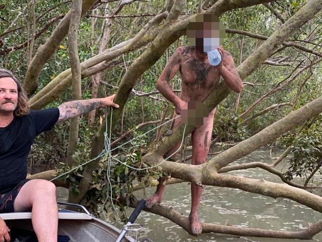 Crab potter Kevin Joiner (pictured, left) found the naked man. Picture: Supplied