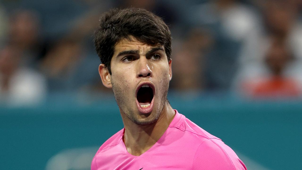 Carlos Alcaraz of Spain celebrates. (Photo by Matthew Stockman/Getty Images)