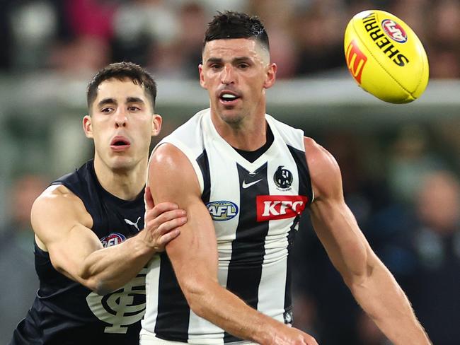 Scott Pendlebury is on track to play his 400th game against Carlton. Picture: Quinn Rooney/Getty Images