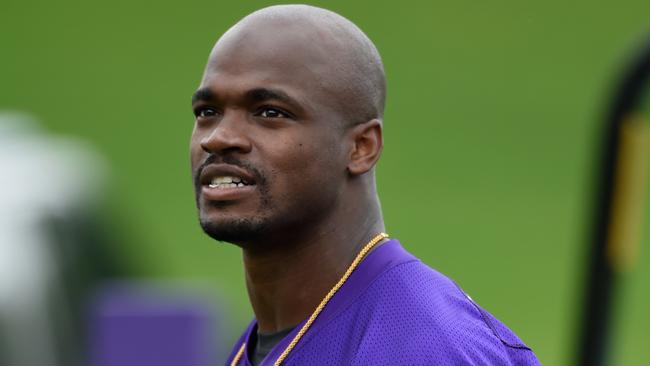 Adrian Peterson was fuming at the jacket. (Photo by Hannah Foslien/Getty Images)