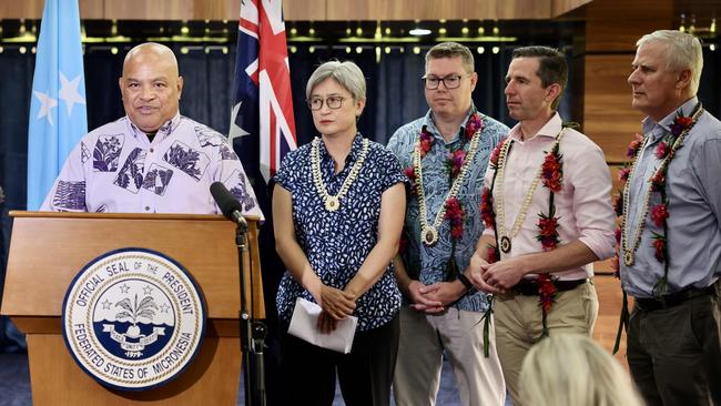 David W. Panuelo welcomes Penny Wong, Pat Conroy, Simon Birmingham and Michael McCormack to Micronesia. Picture: DFAT