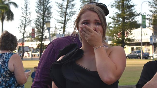 It was an emotional moment for Year 12 student Lucy Bradferd at the Sarina State High School formal at the MECC, Mackay, on Thursday November 19. Picture: Zizi Averill