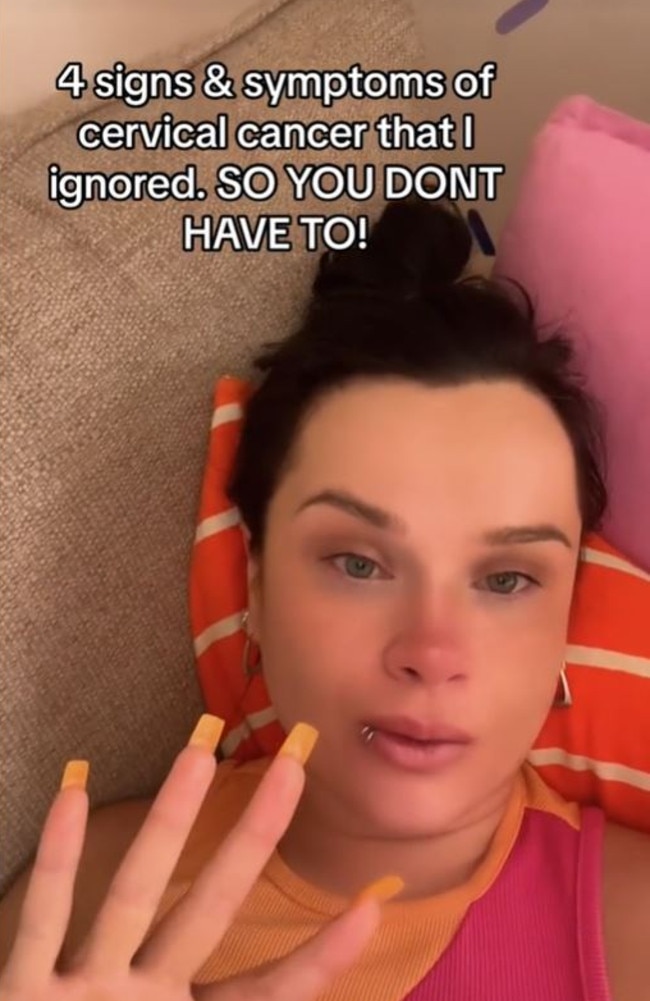 A mother-of-three has shared four warning signs she ignored before being diagnosed with cervical cancer. Picture: TikTok / mybraindumpingground