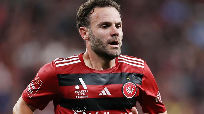 SYDNEY, AUSTRALIA - OCTOBER 19: Juan Mata of the Wanderers runs for a corner during the round one A-League Men match between Western Sydney Wanderers and Sydney FC at CommBank Stadium, on October 19, 2024, in Sydney, Australia. (Photo by Jeremy Ng/Getty Images)