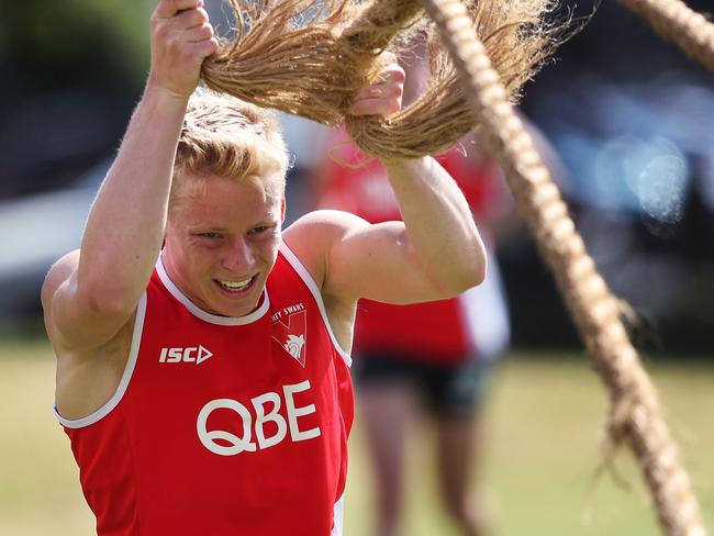 Isaac Heeney during the Sydney Swans pre season training session at Bat and Ball oval. Picture. Phil Hillyard