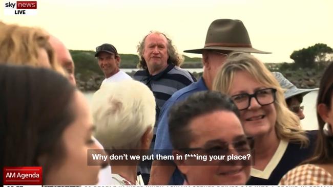 Anthony Albanese was heckled by anti-wind farm activists during a visit to a Bluecope Steelworks centre on NSW’s south coast. Picture: Sky News