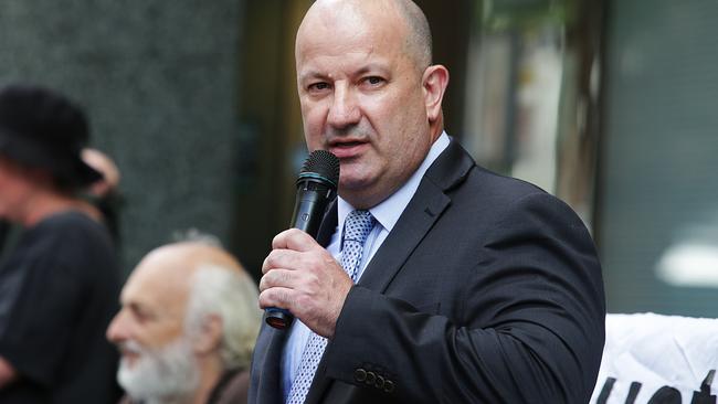 Secretary of Unions NSW Mark Morey at a Darlinghurst rally aimed at abolishing the work for the dole scheme.