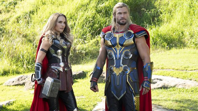 Natalie Portman as Mighty Thor and Chris Hemsworth as Thor in new Marvel film Thor: Love and Thunder. Picture: Jasin Boland.